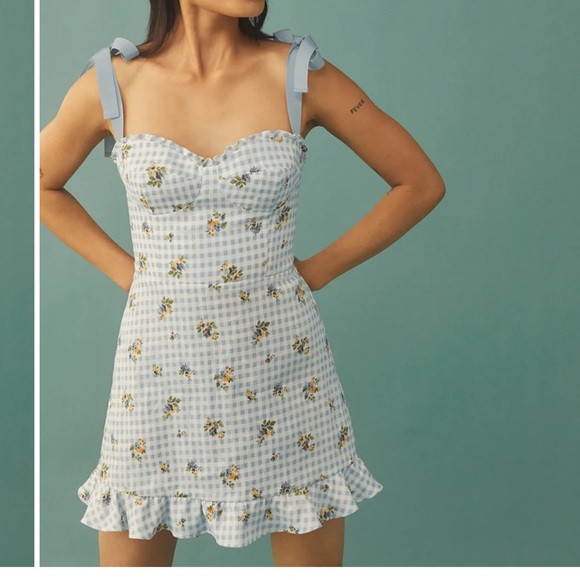 Reformation Ivory Mini Dress with Bow Details - Picture 3 of 8